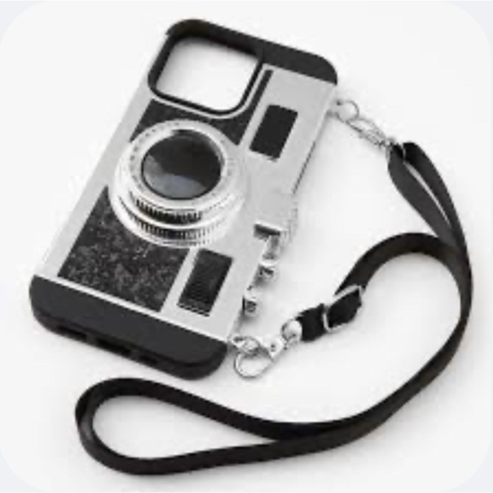 NIB Claire's Black Glitter Camera Phone Case w/ Strap - Fits iPhone 13‎ Pro Max